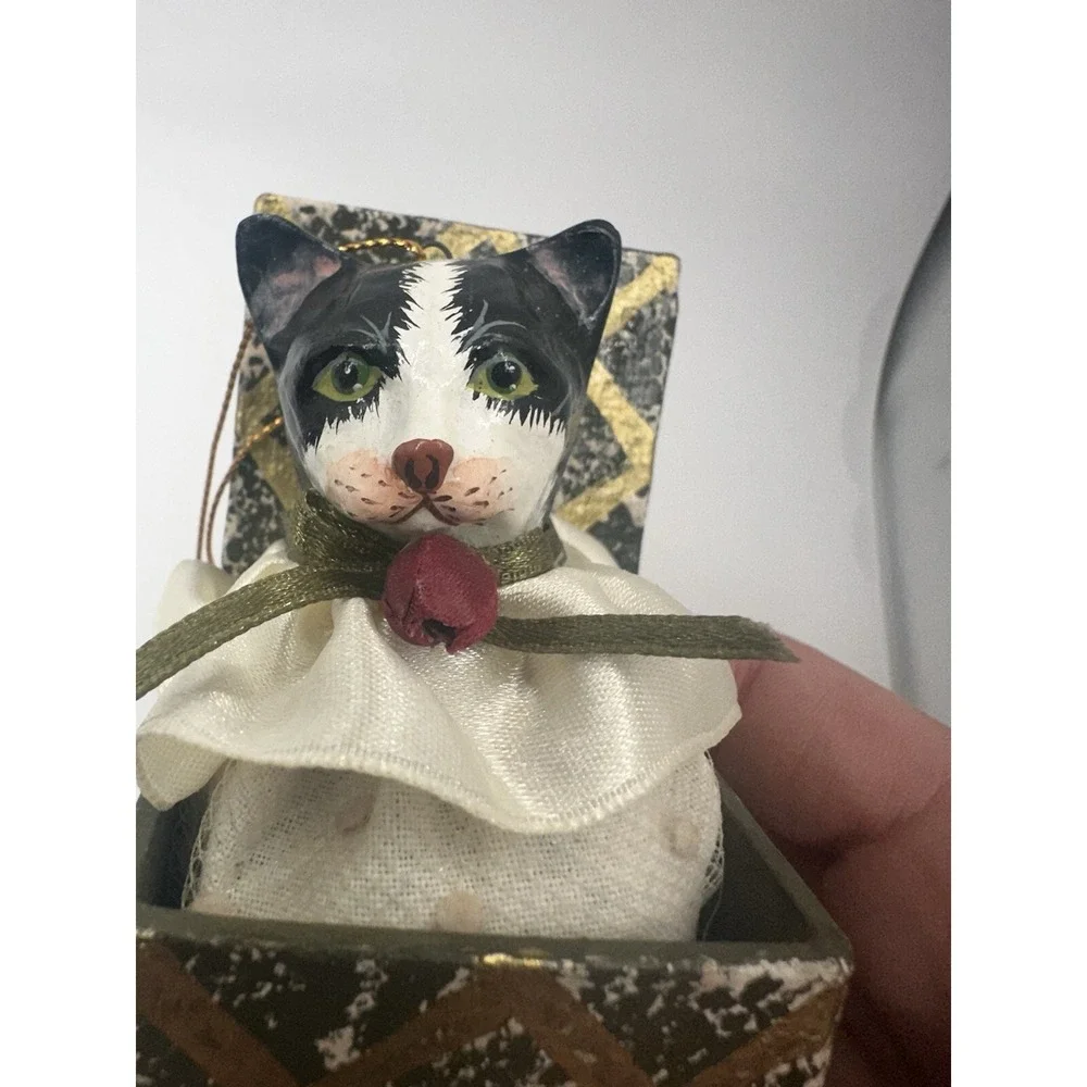 Black And White CAT In A Box Ornament